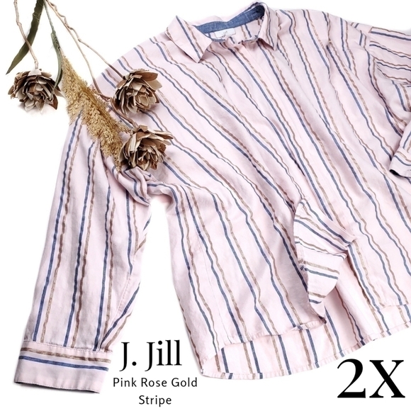 J. Jill Pink Rose Gold Metallic Blue Stripe Super Soft Cotton Long Sleev… - Picture 1 of 12